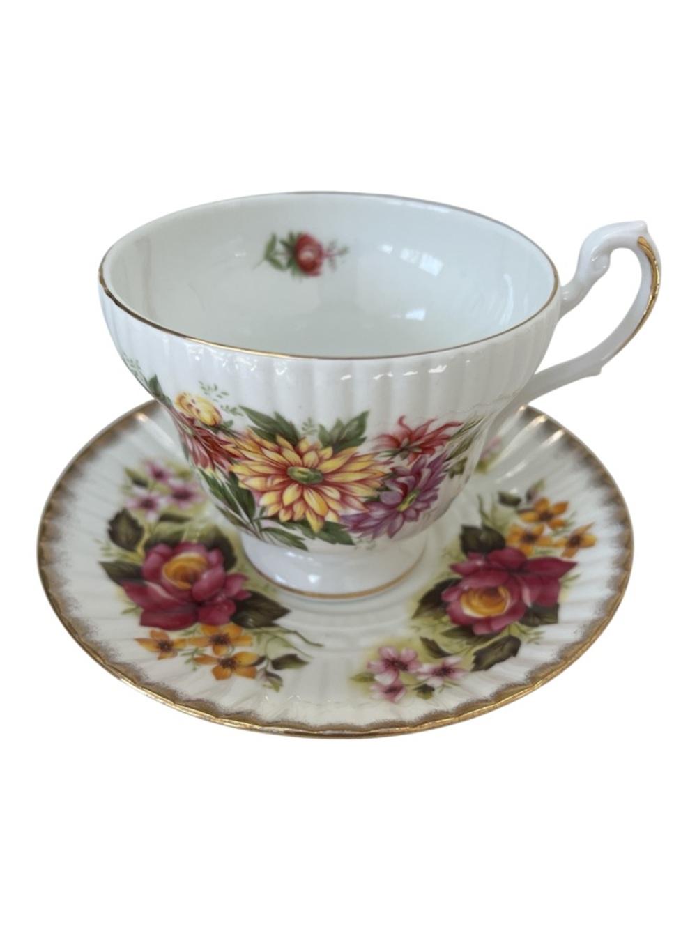 Mismatched Vintage Floral Rose Teacup and Saucer Royal Dover Royal Tara China